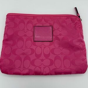 Coach Signature Nylon Zip Pouch Pink Clutch Organizer Style
